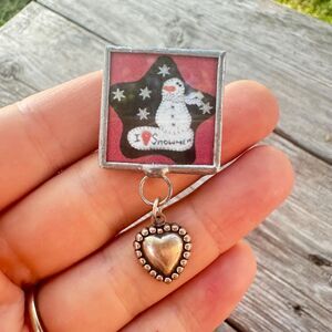 Vintage Jewelry Snowman Brooch Handcrafted Winter Brooch Pin